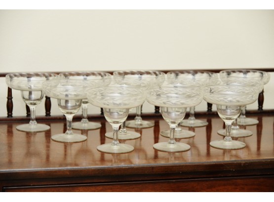 Twelve Vintage Etched Glass Champagne Glasses