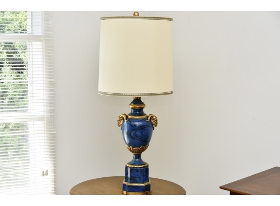 MCM Ceramic Blue Swirl Rams Head Table Lamp