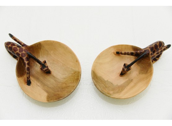 Pair Of Wooden Bowls With Zebras From Kenya