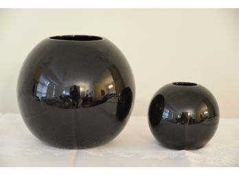 Pair Of Round Black Vases