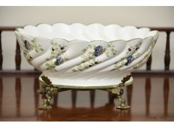 Italian Porcelain Bowl On Brass Stand