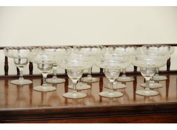 Twelve Vintage Etched Glass Champagne Glasses
