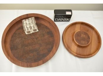 MCM Dansk Jens Quistgaard Teak Wooden Platters  And Lucite Napkin Ring Holders