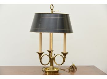 Vintage Brass Horn Table Lamp With Tole Shade