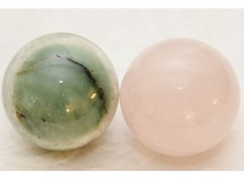 Pair Of Carved Polished Marble Balls