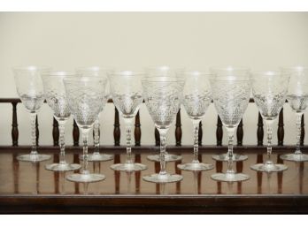 Twelve Pressed Glass White Wine Glasses