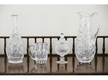 Cut Glass Crystal Sugar, Creamer, Decanter And Pitcher