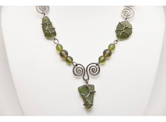 Green Beach Glass Necklace - S118