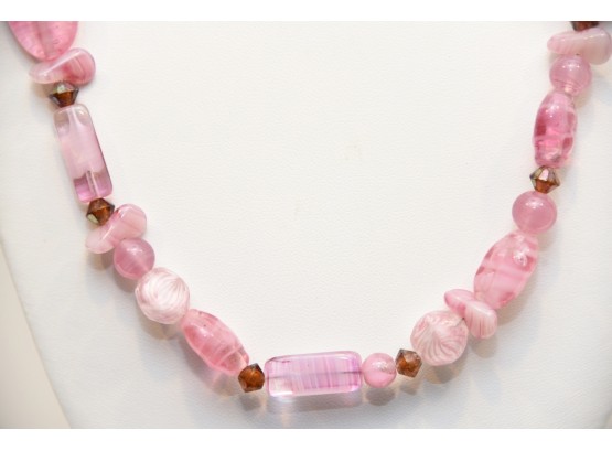 Pink Glass Bead Necklace - S115