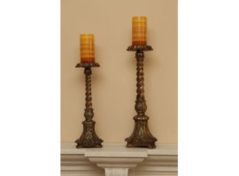 Large Gold Colored Candle Stands 20' & 17'Tall