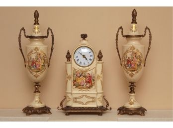 3 Piece Limoges 'Mignon' Mantle Clock With Urns