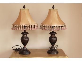 Pair Of Table Lamps With Tassel Shades 28.5' Tall (Read)