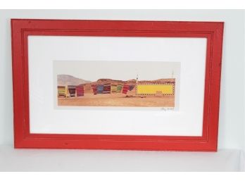 Framed Photo Of Native Rugs In Desert By Ray Hartl 32 1/2 X 20 1/2