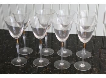 Set Of 8 Gold Stemmed Wine Glasses