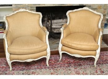 Pair Of Nailhead Trim Fabric Arm Chairs 26 X 27 X 35