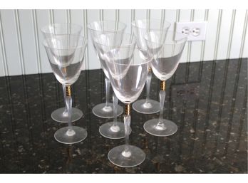 7 Large Wine Glasses With Golden Stem