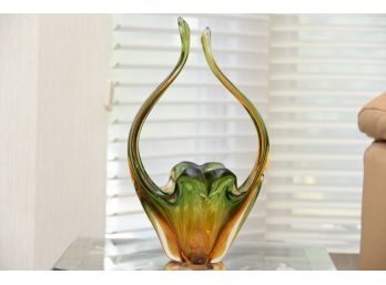 Murano Free Form Swirl Art Glass Basket