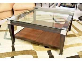 Glass Top Square Coffee Table With Under Shelf 36 X 36 X 16.5