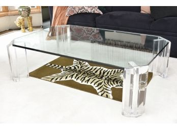 MCM Lucite Leg Coffee Table With Thick Beveled Glass Top 54 X 36 X 15