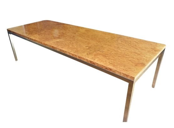 Carpathian Burl Wood MCM Table With Chrome Legs In The Style Of Milo Baughman