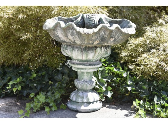 Cement Outdoor Birdbath In The Form Of A Clamshell READ