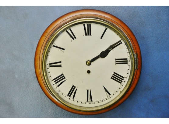 Antique English 19th Century Pub Clock With Original Winding Key 14' Round
