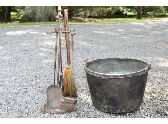 Antique Fireplace Tools With Coal Bucket