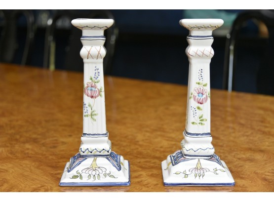 Hand Painted Portugese Ceramic Candlesticks