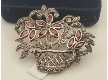 Marcasite And Vermeil Basket Brooch Pin