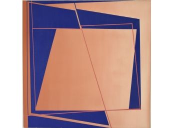 Peach And Blue Oil On Linen On Board Geometric Abstract Original B. Rosenzweig  48 X 48