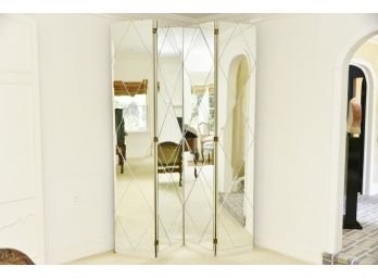Stunning Mid-Century Modern Four-Panel Mirrored Room Divider