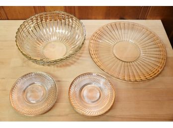 MCM Gold Rim Fruit Service Including Bowl And Plates