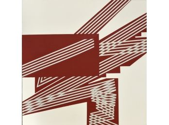 Red And White Oil On Linen Geometric Abstract Original B. Rosenzweig 24 X 24 Upstairs