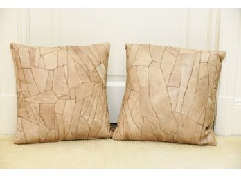 Matching Pair Of ' Eight Mood' Leather Throw Pillows 16 X 16