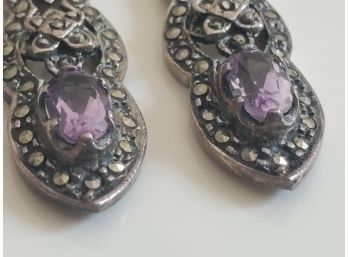 Sterling Purple Lapis And Marcasite Earrings