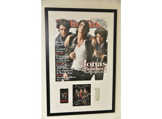 Large Framed Signed Rolling Stone Jonas Brothers World Tour 2009 Memorabilia - 28 X 42 (no Coa)