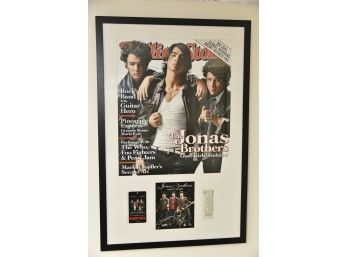 Large Framed Signed Rolling Stone Jonas Brothers World Tour 2009 Memorabilia - 28 X 42 (no Coa)