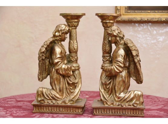 Gold Painted Tall Angel Candle Pedestals