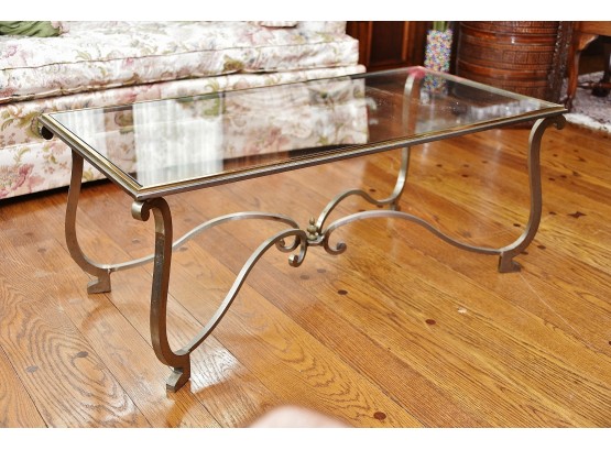 Glass And Brass Beveled Glass Table  42 X 20 X 16