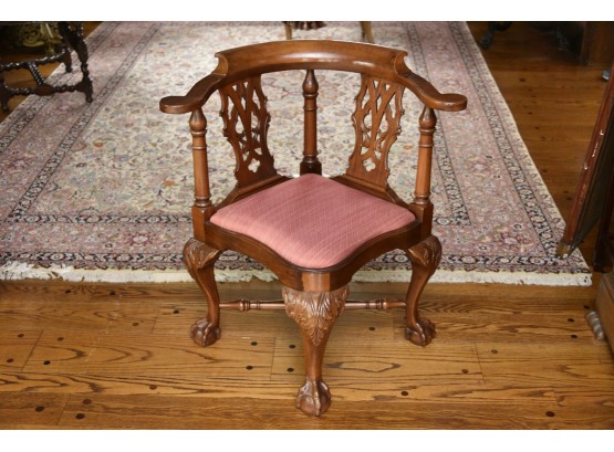 Antique Ball And Claw Foot Corner Chair With Custom Upholstered Seat