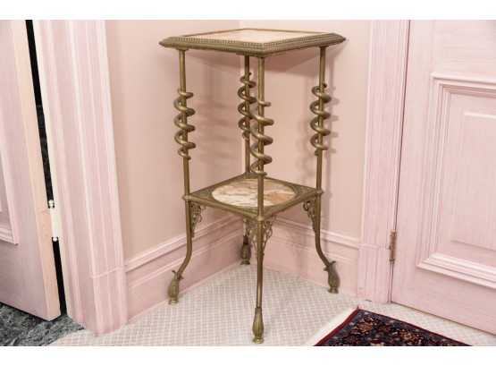Marble And Brass Two-tier Table - 15 X 15 X 33