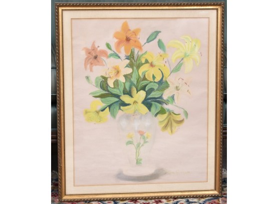 Framed Flowers Pastel On Paper - 22 X 26