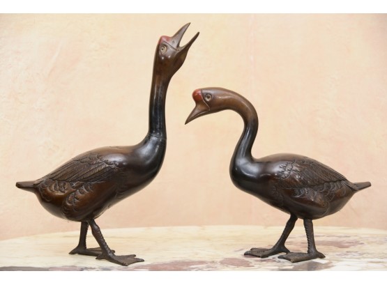 Pair Of Japanese Bronze Geese