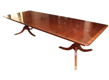 Exceptional Double Pedestal Cherry Wood Dining Table With Brass Claw Feet  118 X 44
