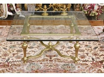 Brass Base With Beveled Glass Top Coffee Table 42 X 42 X 17