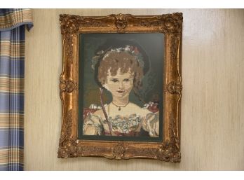 Victorian Needlepoint In Antique Gold Gilt Frame 22 X 26