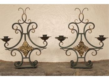 Matching Pair Of Wrought Iron Candelabras 14 X 16