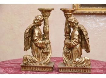 Gold Painted Tall Angel Candle Pedestals