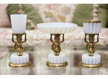 Cristal Et Bronze Paris Opaline Crystal Candle Holders And Dish