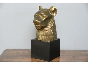 Brass Lions Head Sculpture On Stand